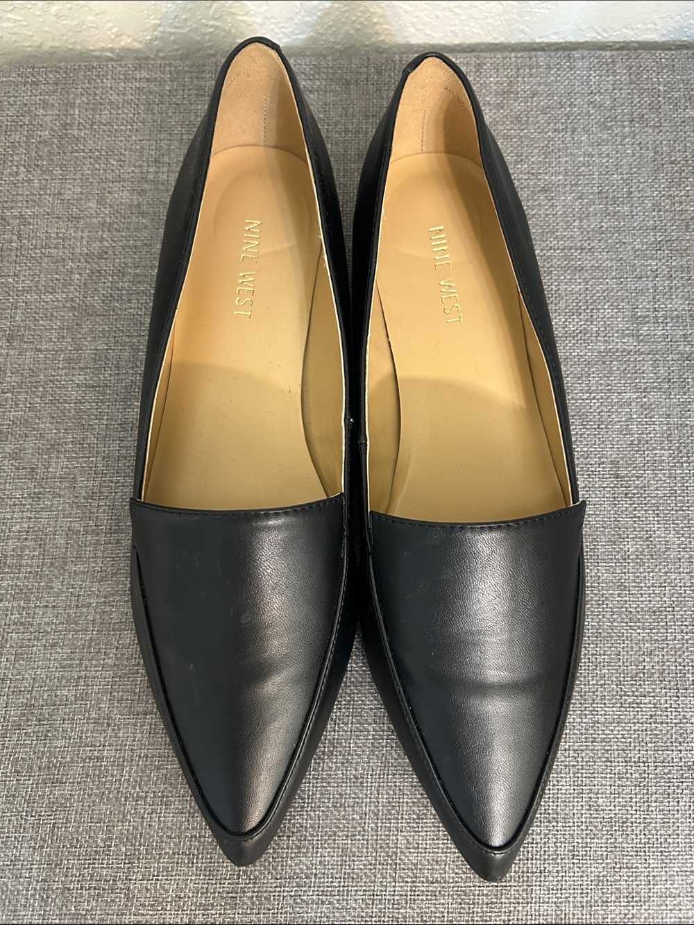Nine West Black Pointed Leather Slip-On Flats - Picture 2 of 7